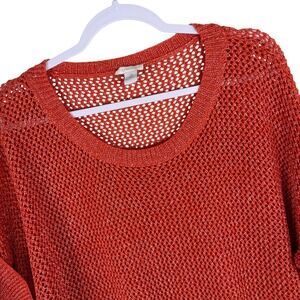 Chico's‎ Size 2 (L 12) Orange Knit Open Weave Sweater Short Sleeve Top Womens